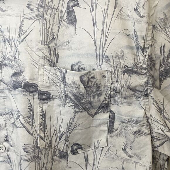 Psycho Tuna Mens Size XXL Slim Fit Button Up Shirt Stretch Duck Dog Print Gray - Picture 6 of 13